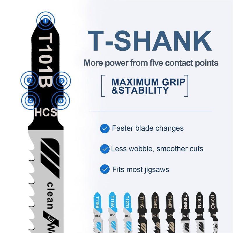 Craluuur 30PCS Jigsaw Blades Set, Assorted T-Shank Jig Saw Blades for Wood, Metal & Plastic Cutting(T101AO, T101B, T101BR, T118A, T118B, T144D, T244D, T111C, T127D) - Image 3